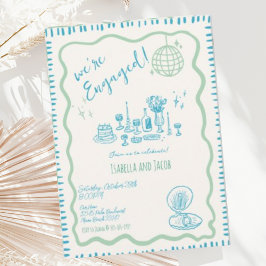 Convite Festa de Engajamento de Onda Quirky Drawn