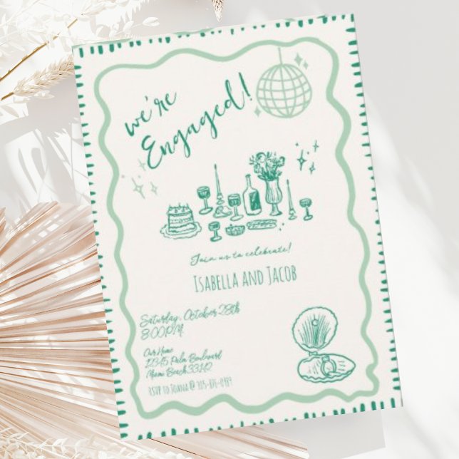 Convite Festa de Engajamento de Onda Quirky Drawn (Criador carregado)