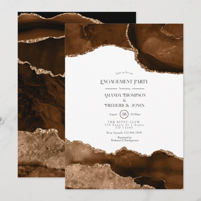 Convite Festa de Engajamento Desert Gold Watercolor Agate (Frente/Verso)
