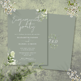 Convite Festa de Engajamento Floral em Verde Safira