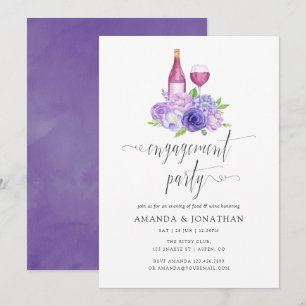 Convite Festa de Engajamento Floral Violeta Ultra Degustaç