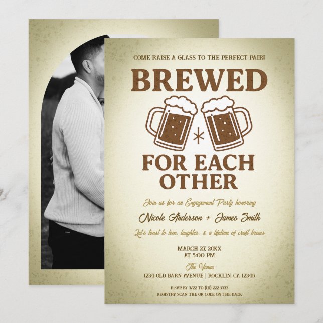Convite Festa de Engajamento Retro de Cerveja Artesanal (Frente/Verso)