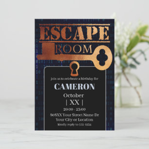 Convite Festa de Escape Room Trava e Chave Código Binário