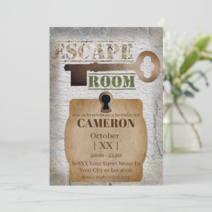 Convite Festa de Escape Room Trava e Chave Concreto e Tijo