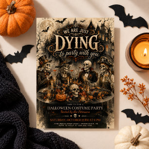 Convite Festa de Esqueleto de Halloween Gótico Vintage