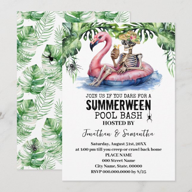 Convite Festa de Esqueletos Tropicais no Verão das Bruxas (Frente/Verso)