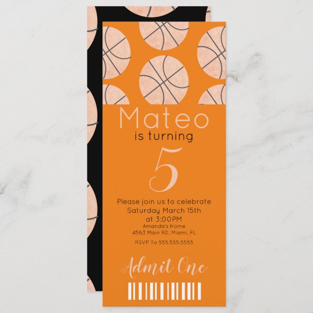Convite Festa de Estilo de Bilhete de Basquete Moderno em (Frente/Verso)