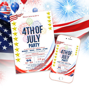 Convite Festa de estrelas e tiras com fogos de artifício 