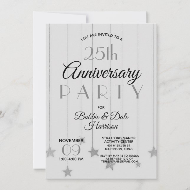 Convite Festa de Evento Personalizado de Bodas de Prata de (Frente)