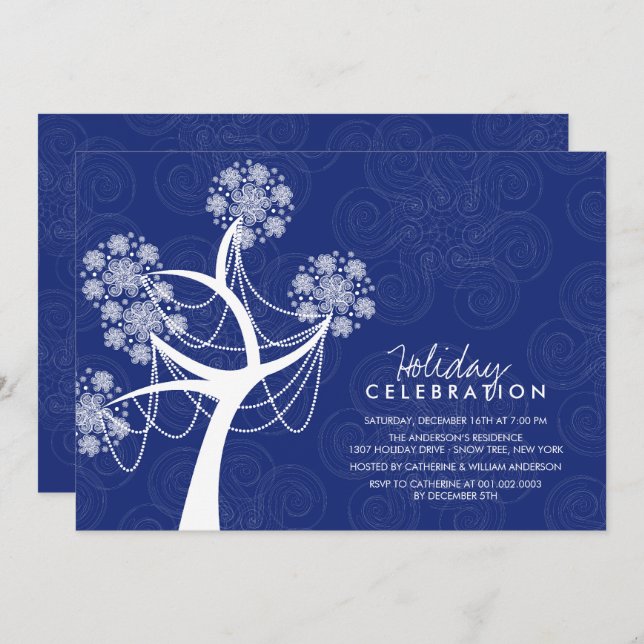 Convite Festa de Fadas de Fadas de Árvore, Flocos de Neve  (Frente/Verso)