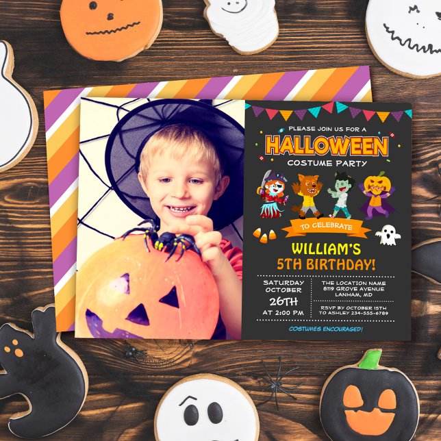 Convite Festa de fantasia de aniversário do Halloween (Embrace the magic of Halloween and make your child's birthday extra special.)