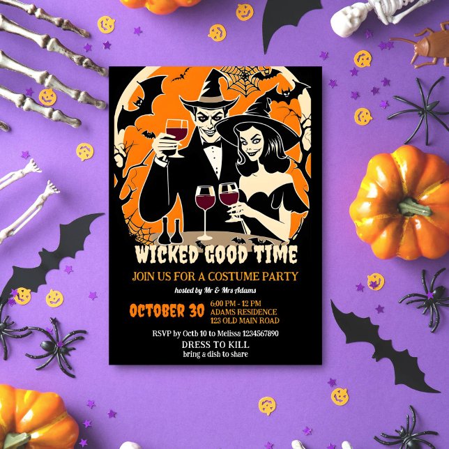 Convite Festa de fantasia de bom tempo para o Adulto Hallo (Wicked good time adult Halloween costume party template invitation instant download witch dracula)