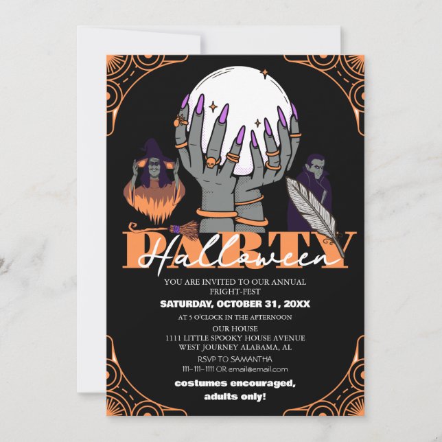 Convite festa de fantasia de bruxa vampira assustadora de  (Frente)