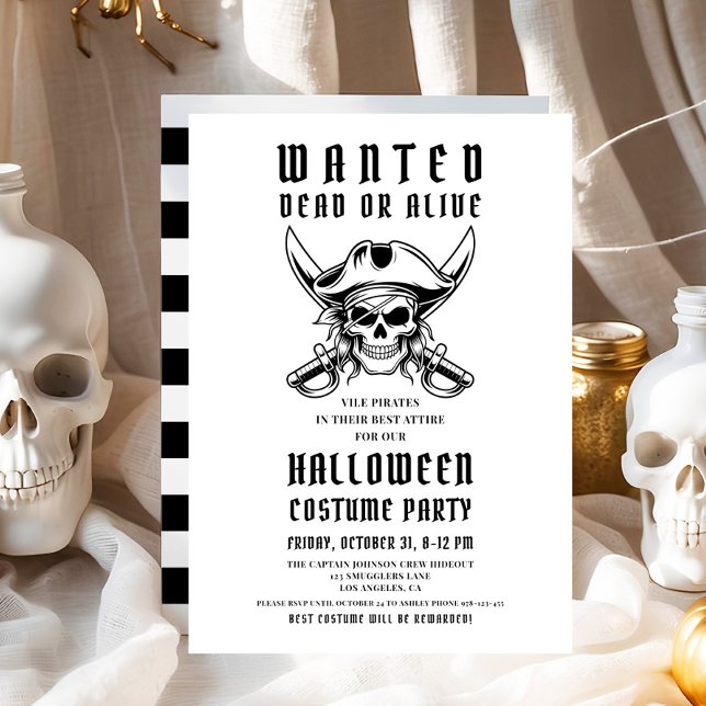 Convite Festa de Fantasia de Caveira de Pirata de Hallowee (Pirate Skull Halloween Costume Party Invitation)
