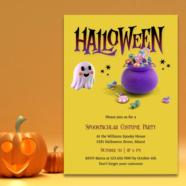 Convite Festa de fantasia de fantasias de crianças fantasm (Spooktacular Cute Ghost Kids Halloween Costume Party Invitation)