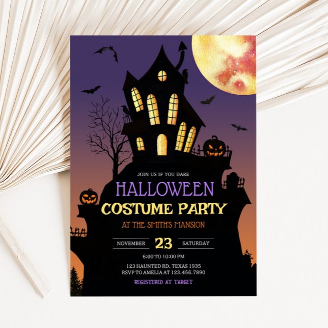 Convite Festa de fantasia de Halloween (Haunted House Halloween Costume Party Invitation)