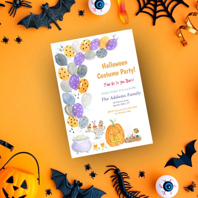 Convite Festa de Fantasia de Halloween com Aquarela (A fun watercolor Halloween invitation for your next kids party! )