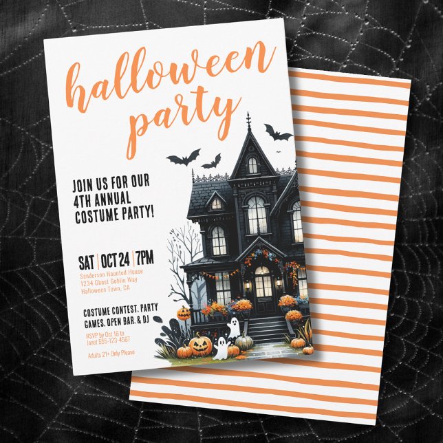 Convite Festa de fantasia de Halloween Hauneen (Halloween Haunted House Costume Party Invitation)