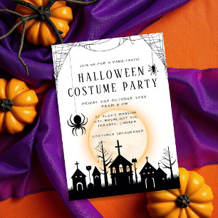 Convite Festa de Fantasia de Halloween para Adultos Laranj