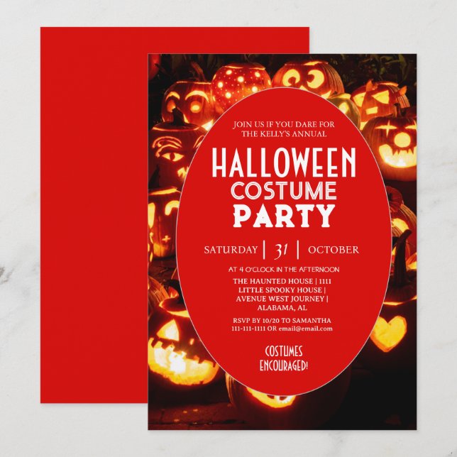 Convite Festa de Fantasia de Halloween Pumpkin Glow (Frente/Verso)