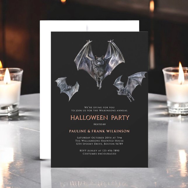 Convite festa de fantasia de sanduíche dos morcegos (fun three bats halloween costume party invitations , ideal for adults or children , fully ediatable )