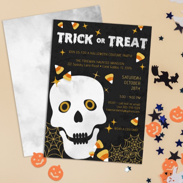 Convite Festa de fantasia do Halloween do crânio Convide p (Watercolor Trick Or Treat Halloween Costume Party Invitation)