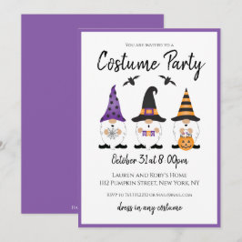 Convite Festa de fantasia Halloween Gnomos Purple Orange