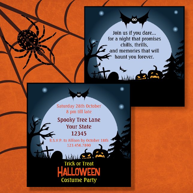 Convite Festa de fantasia noturna de Halloween Spooky (Creepy Halloween Scene Costume Party Invitations)