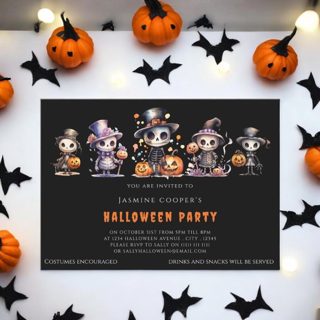 Convite Festa de fantasias de Halloween (childrens halloween costume party invitation fully editable and downloadable )