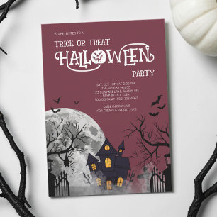 Convite Festa de Fantasias de Halloween Burgundy Trick or