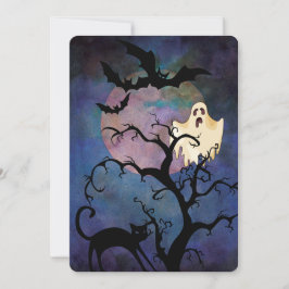 Convite Festa de fantasias de Halloween, Lua e Fantasma