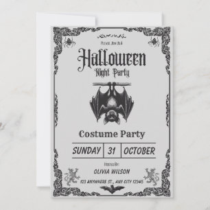 Convite Festa de Fantasias de Halloween Preto e Branco Vin