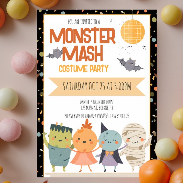 Convite Festa de Fantasias Monster Mash para Crianças no H (Monster Mash Halloween Party Invitation for Kids)