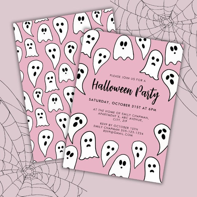 Convite Festa de Fantasmas de Halloween rosa  (Pink halloween party invitation)