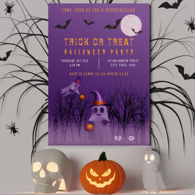 Convite Festa de Fantasmas Spooky ou do Dia das Bruxas (Spooky Ghosts Trick or Treat Halloween party Invitation)