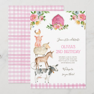 Convite Festa de Fazendas de animais cor-de-rosa MacDonald