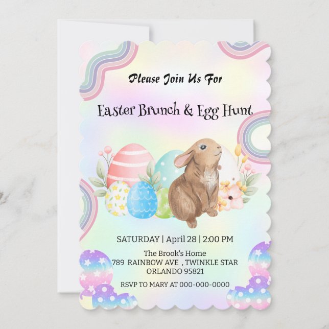 Convite Festa de Felz pascoa de ovo de caça de coelho boni (Frente)