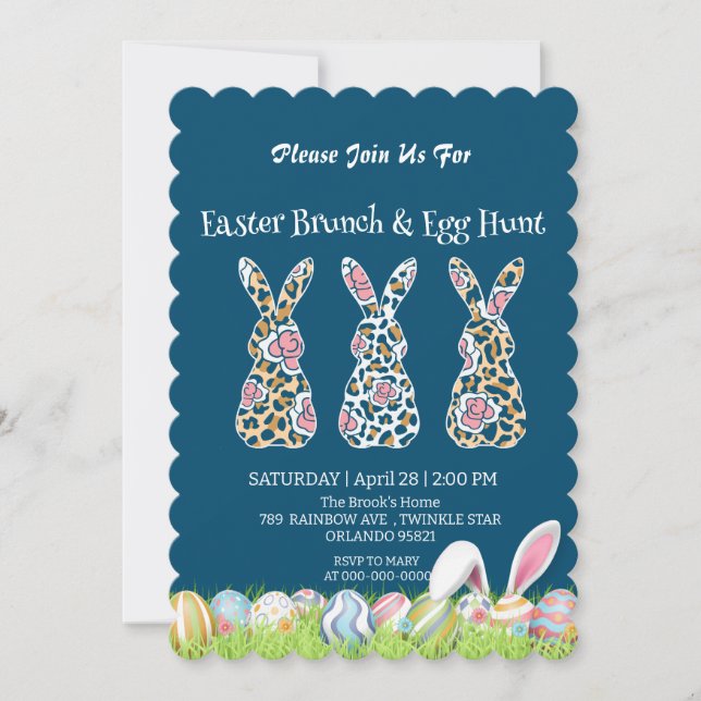 Convite Festa de Felz pascoa de ovos de caça à coelhinha-l (Frente)