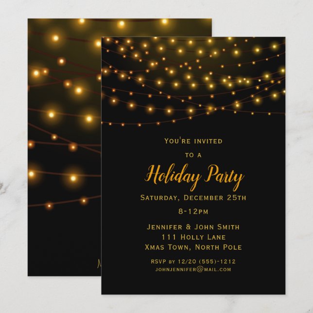 Convite Festa de Feriado das Luzes das Cordas Douradas de  (Frente/Verso)
