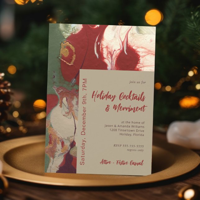Convite Festa de Feriado de Abstrato pintado Contemporâneo (A contemporary holiday party invitation with sophistication and elegant artistry.)