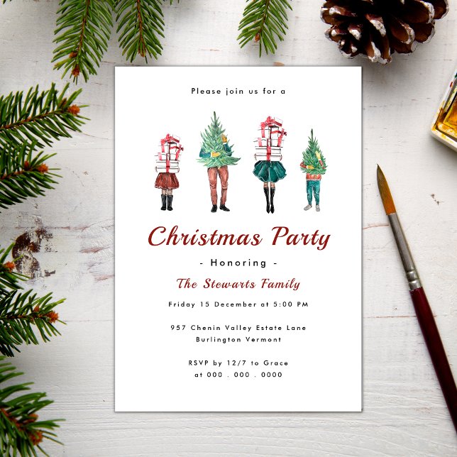 Convite Festa de Feriado de Aquarela da Família de natais  (Criador carregado)