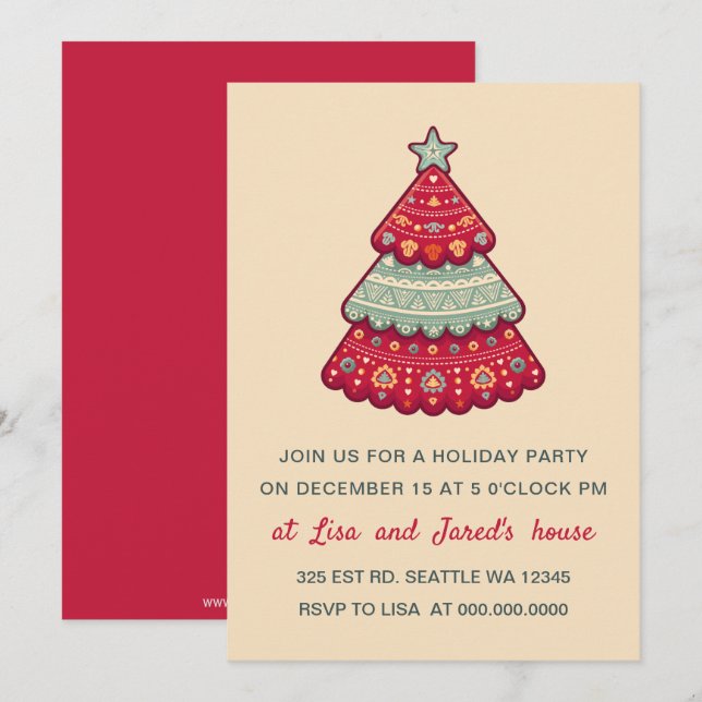 Convite Festa de Feriado de Árvore de Natal de Padrões Bon (Frente/Verso)