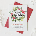 Convite Festa de Feriado de Feliz de Watercolor Holly Wrea<br><div class="desc">Convite de festas de Natal elegante e caprichoso,  com coloração aquosa e tipografia do pincel. Preencha o seu convite com carimbos,  adesivos e etiquetas correspondentes.</div>