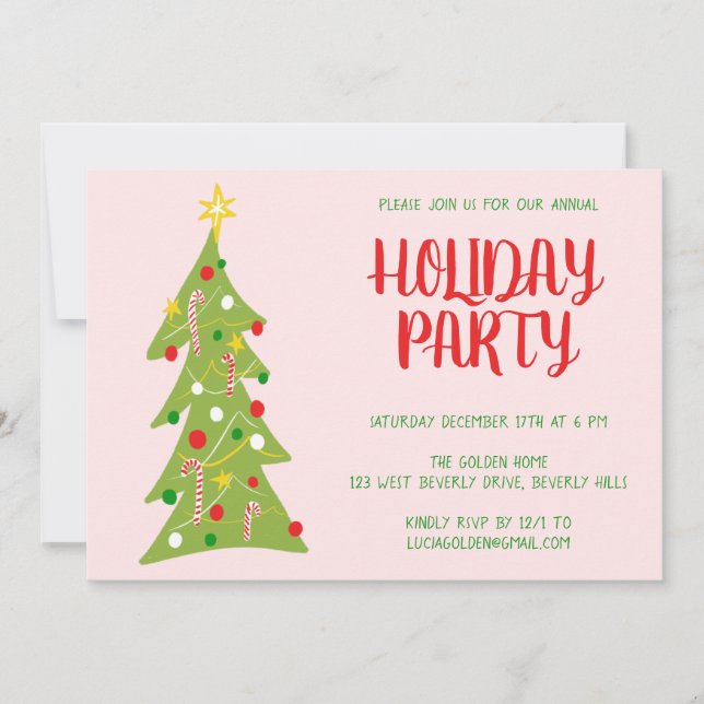 Convite Festa de Feriado de Férias Desenhado na Árvore de  (Frente)