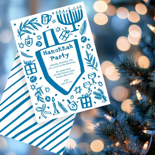 Convite Festa de Feriado de Hanukkah, em Whimsso, Personal (Whimsical Hanukkah Holiday Party Cute Custom Invitation
)