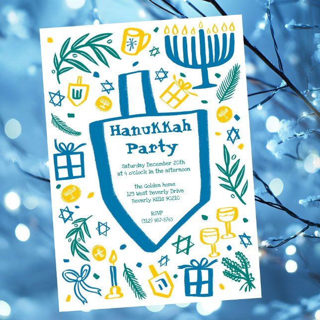 Convite Festa de Feriado de Hanukkah, em Whimsso, Personal (Whimsical Hanukkah Holiday Party Cute Custom Invitation
)