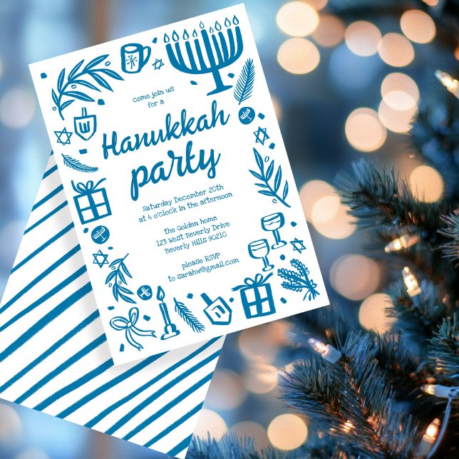 Convite Festa de Feriado de Hanukkah, em Whimsso, Personal (Whimsical Hanukkah Holiday Party Cute Custom Invitation
)