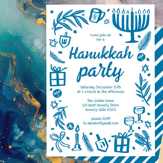Convite Festa de Feriado de Hanukkah, em Whimsso, Personal (Whimsical Hanukkah Holiday Party Cute Custom Invitation
)