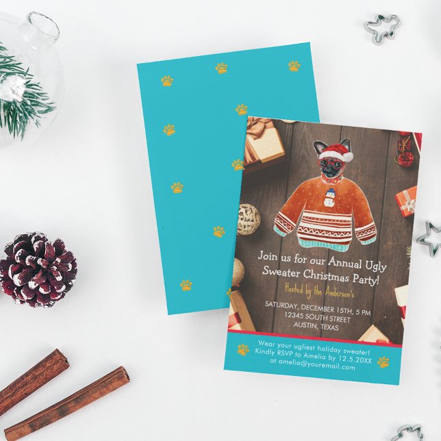 Convite Festa de Feriado de Natal Griffon Dog Ugly Sweater (Front and Back)
