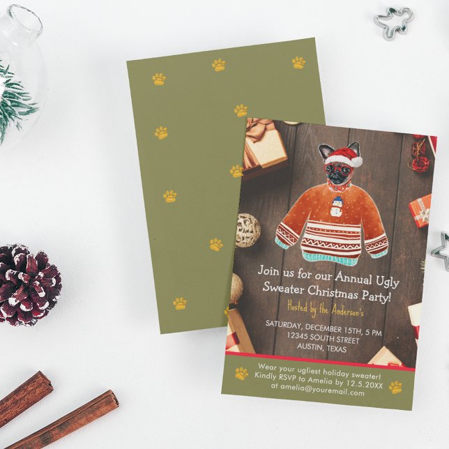 Convite Festa de Feriado de Natal Griffon Dog Ugly Sweater (Front and Back)